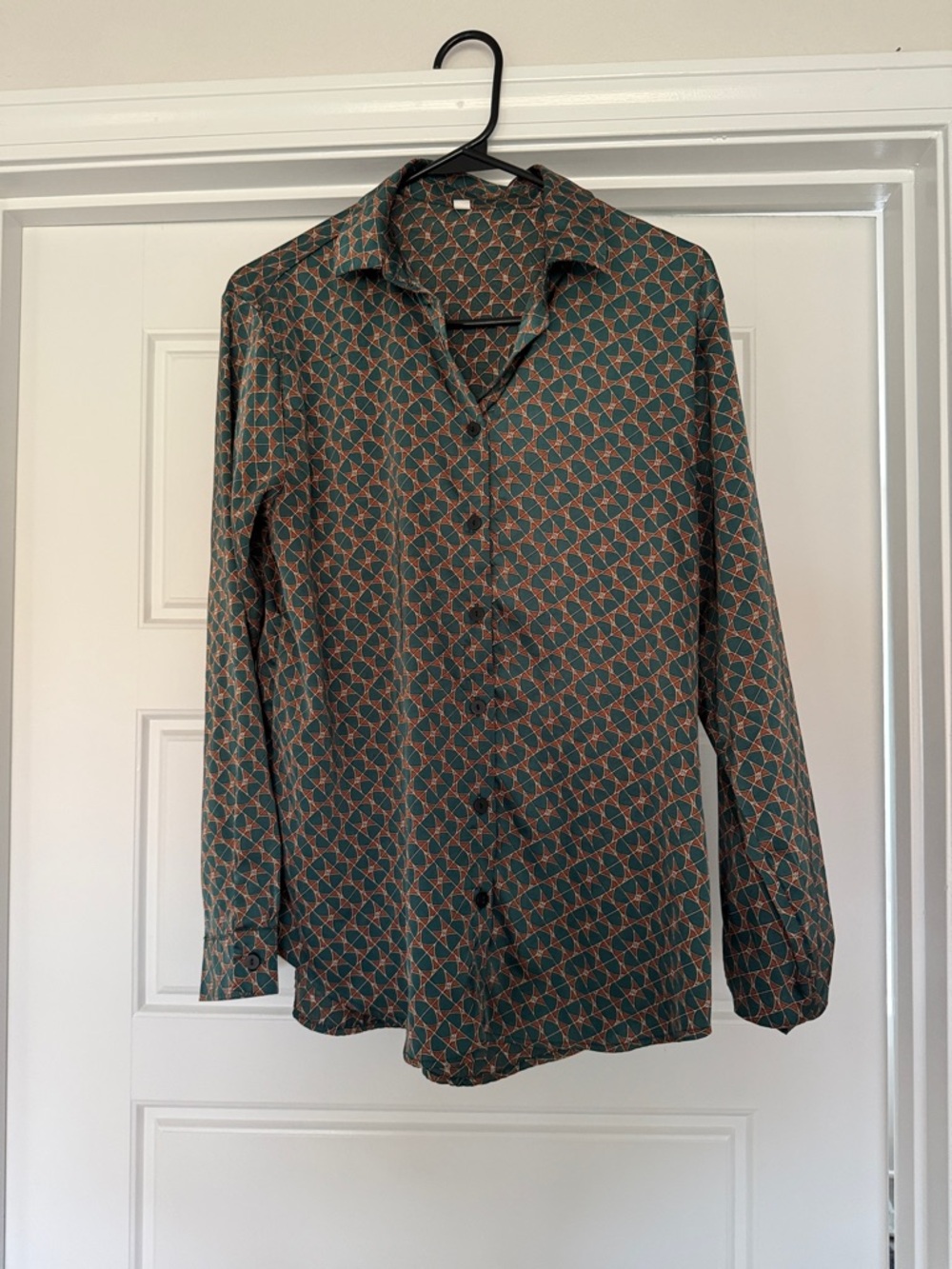 SHEIN Green & Brown Geometric Button-Down Shirt